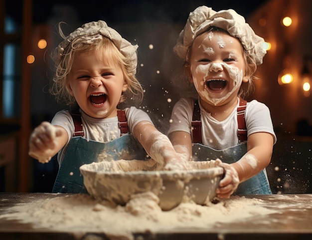 Joyful children prepare food