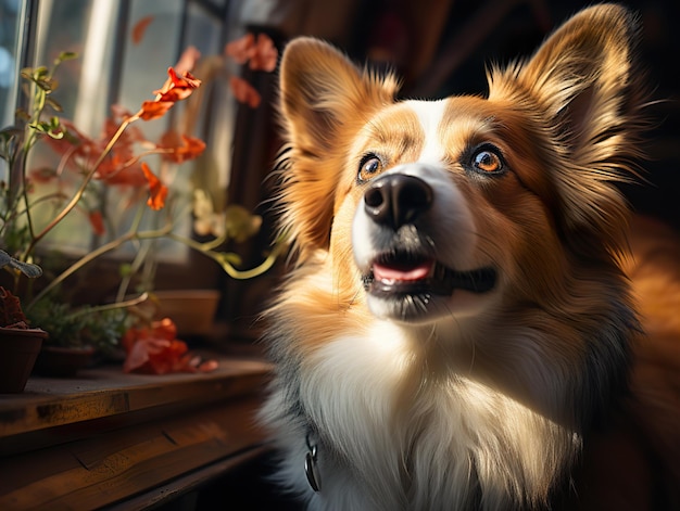 Joyful corgi on a blurred background Generative AI