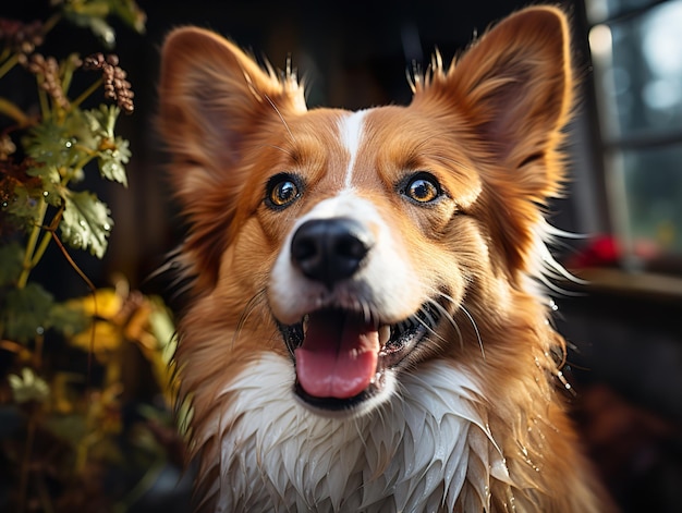 Joyful corgi on a blurred background Generative AI