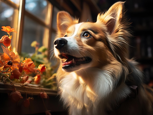 Joyful corgi on a blurred background Generative AI