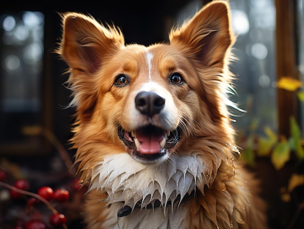 Joyful corgi on a blurred background Generative AI