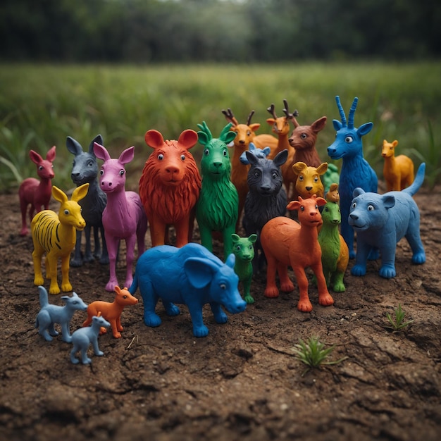 Photo a joyful and creative display of plasticine animals blending the charm of everyday pets with the exc