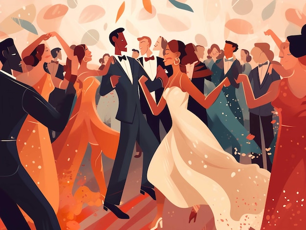 Joyful Dancing Bride and Groom Clipart