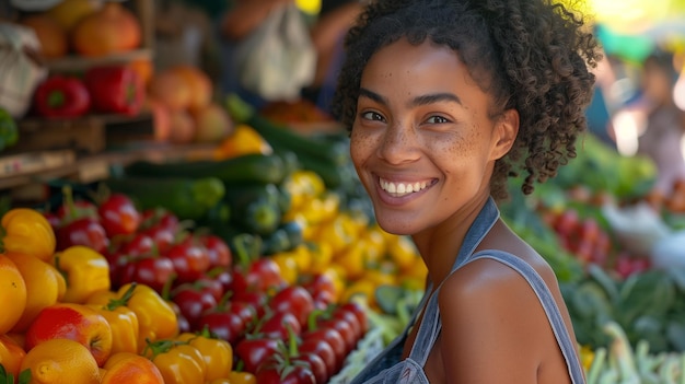 Joyful demeanor of the black female farmer radiates positivity and satisfaction