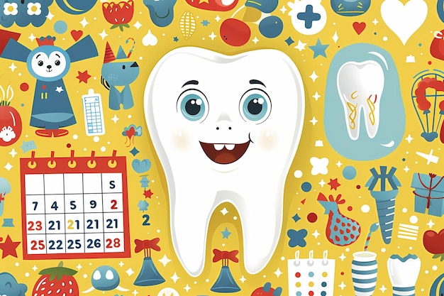 Photo joyful dental care themed childrens illustration