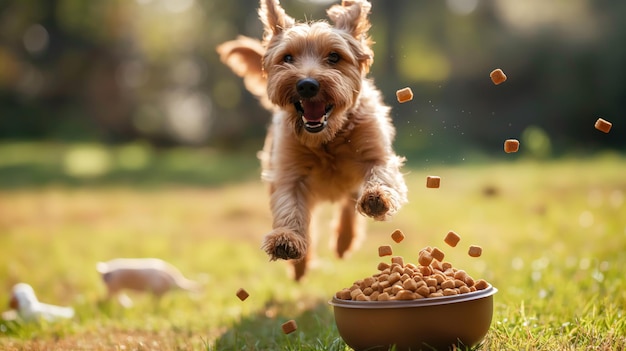 Joyful Dog Jumping for Food in Sunny Park