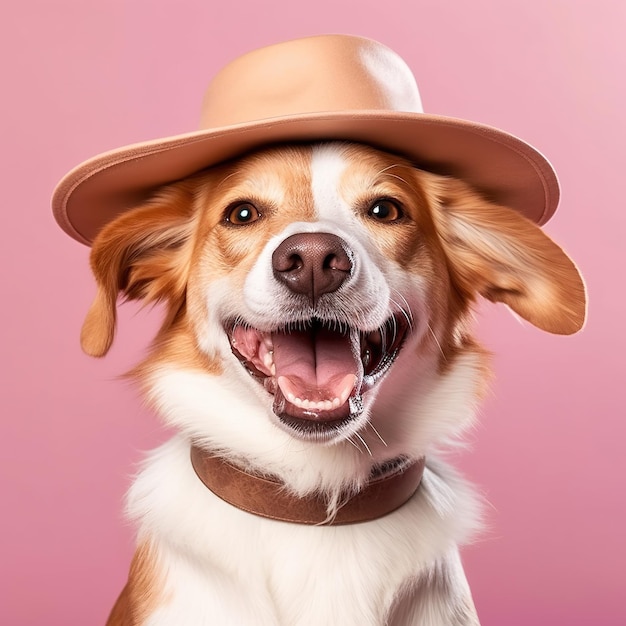 Joyful dog wearing a bright birthday hat