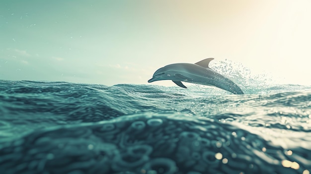 A joyful dolphin leaping from the ocean waves with dynamic energy and freedom