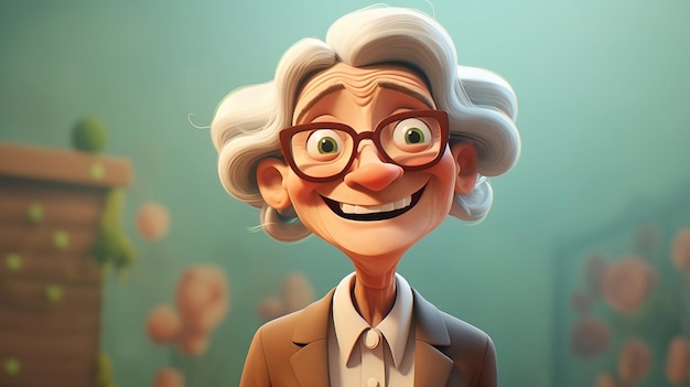 Joyful Elderly Woman Greeting the Camera Female elderly cartoon character smiling at camera