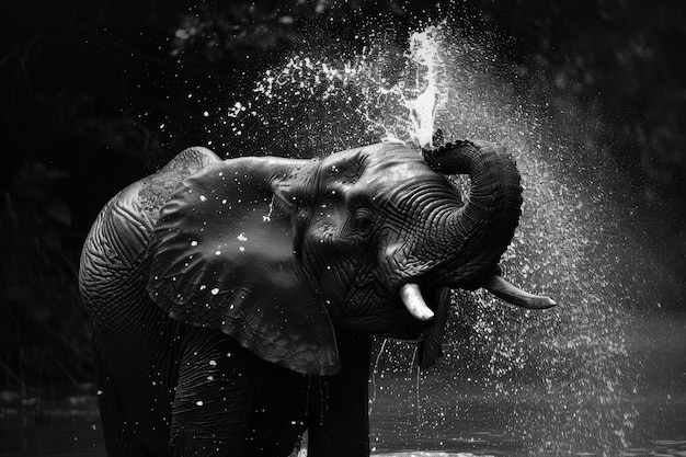 Joyful Elephant Playing with Water