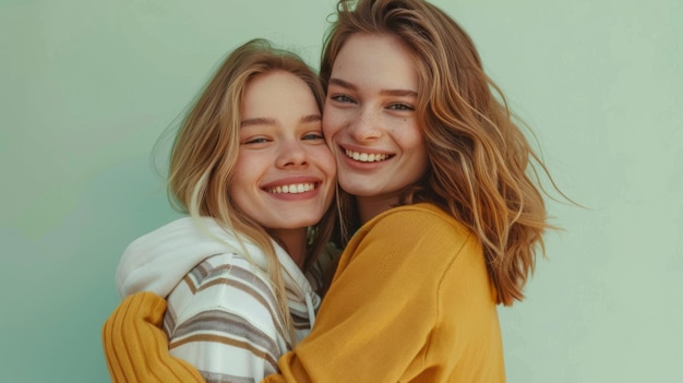 Joyful Embrace of Young Women