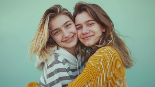 Joyful Embrace of Young Women