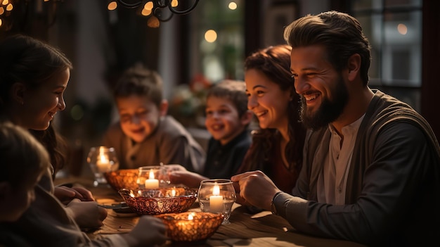 A joyful family enjoying their Ramadan meal together Generative AI