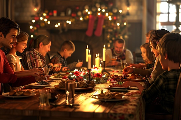 Joyful family gatherings around a festive table oc