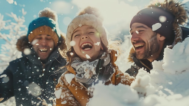 Photo joyful family playing in snow enjoying winter fun and laughter