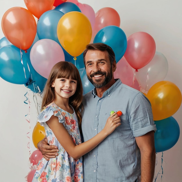 Joyful father celebrating Fathers Day or Childrens Day with his child