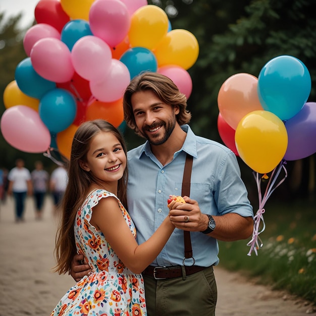 Joyful father celebrating Fathers Day or Childrens Day with his child