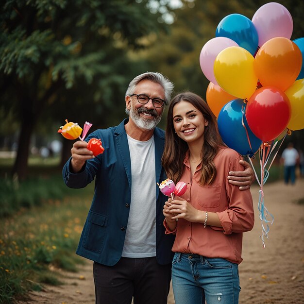 Joyful father celebrating Fathers Day or Childrens Day with his child