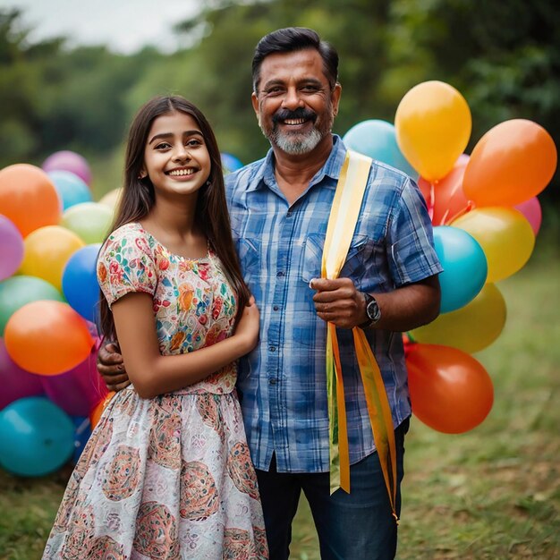 Joyful father celebrating Fathers Day or Childrens Day with his child