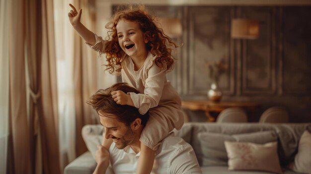 Photo joyful fatherdaughter piggyback game