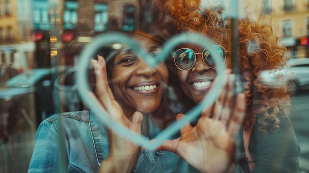 Joyful Friends Forming Heart Gesture