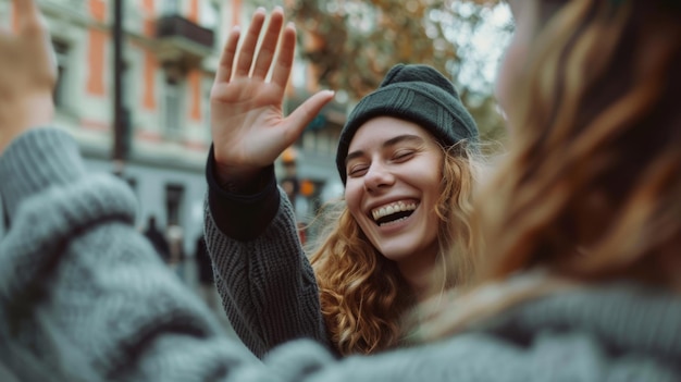 Joyful Friends Sharing a HighFive