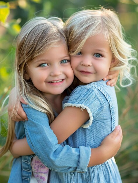 Joyful Friendship Two Young Girls Embracing in Nature