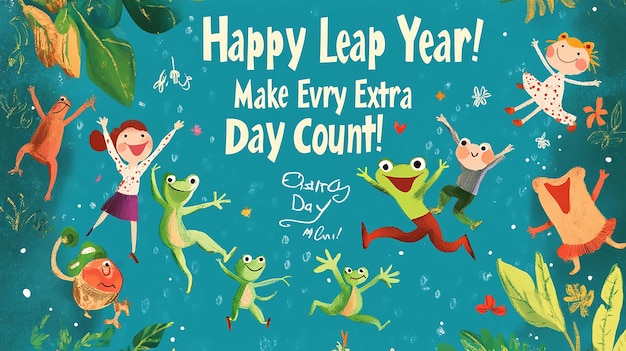 Photo joyful frogs celebrate leap year