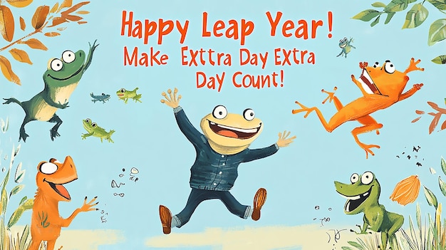 Photo joyful frogs celebrate leap year