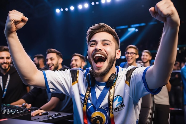 Joyful Gamer Celebrating Esports Championship Win