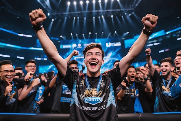 Joyful Gamer Celebrating Esports Championship Win