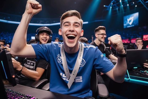 Joyful Gamer Celebrating Esports Championship Win