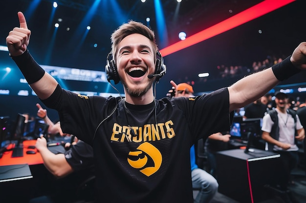 Joyful Gamer Celebrating Esports Championship Win