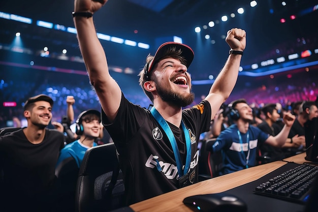 Joyful Gamer Celebrating Esports Championship Win