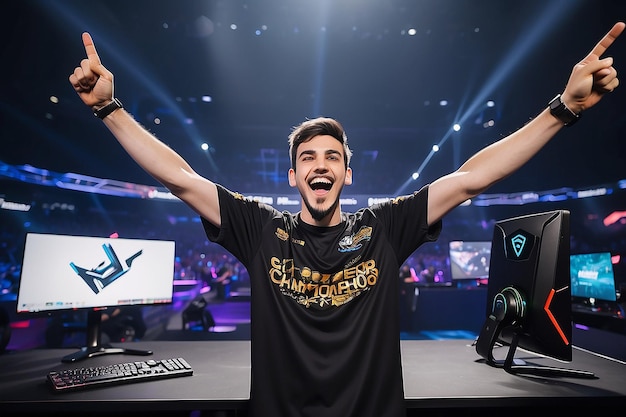 Joyful Gamer Celebrating Esports Championship Win