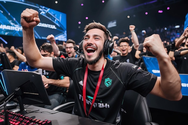 Joyful Gamer Celebrating Esports Championship Win