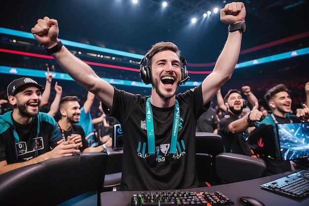 Joyful Gamer Celebrating Esports Championship Win