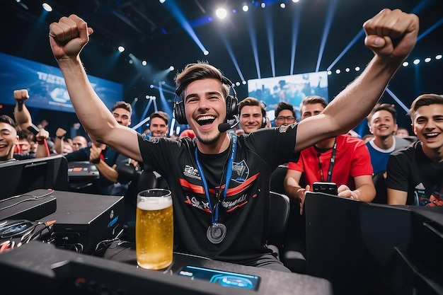 Joyful Gamer Celebrating Esports Championship Win