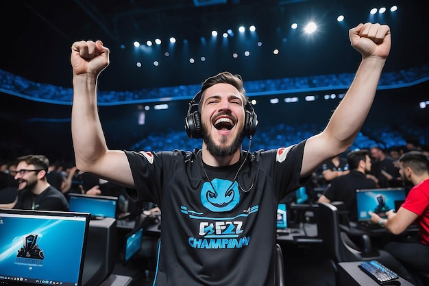 Joyful Gamer Celebrating Esports Championship Win