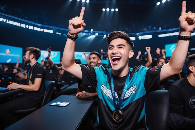 Joyful Gamer Celebrating Esports Championship Win