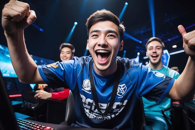 Joyful Gamer Celebrating Esports Championship Win