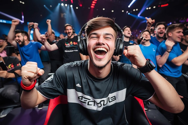 Joyful Gamer Celebrating Esports Championship Win