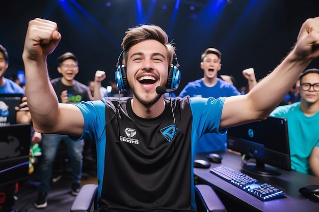 Joyful Gamer Celebrating Esports Championship Win