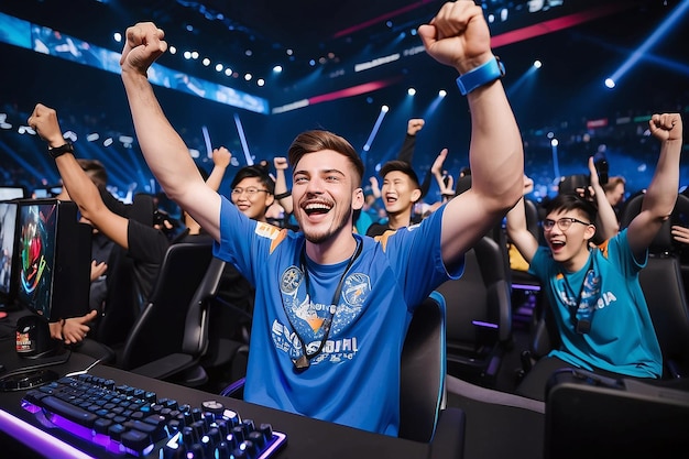 Joyful Gamer Celebrating Esports Championship Win