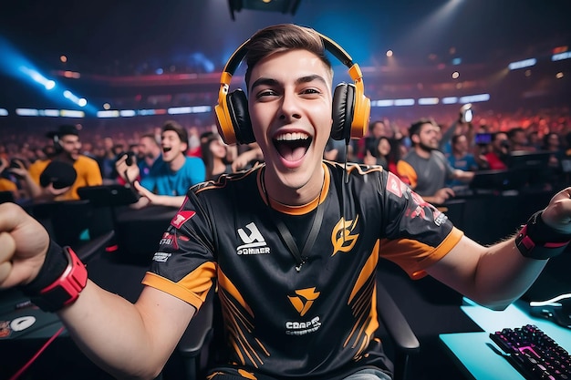 Joyful Gamer Celebrating Esports Championship Win