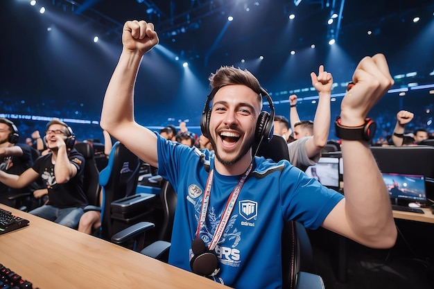 Joyful Gamer Celebrating Esports Championship Win