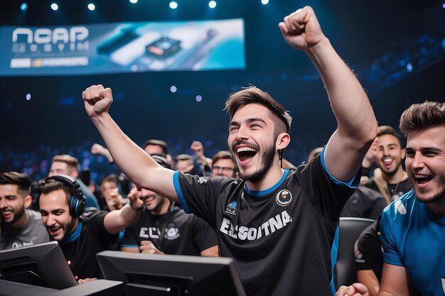 Joyful Gamer Celebrating Esports Championship Win