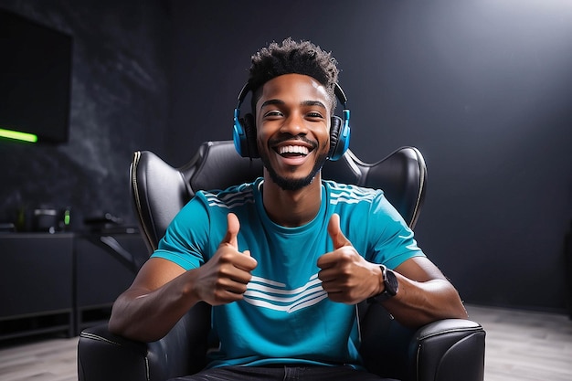 Photo joyful gamer celebrating esports championship win