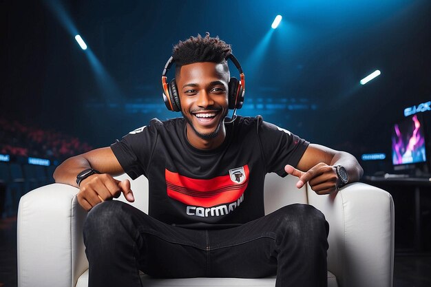 Photo joyful gamer celebrating esports championship win