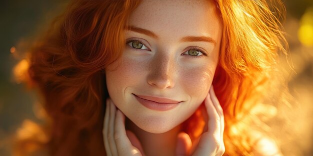 Joyful Ginger Woman Embracing Nature and Sunlight